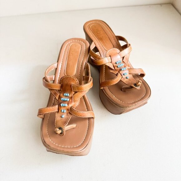 Vintage Urban Behaviour Brown Chunky Platform Leather Sandals 8 - Picture 7 of 11